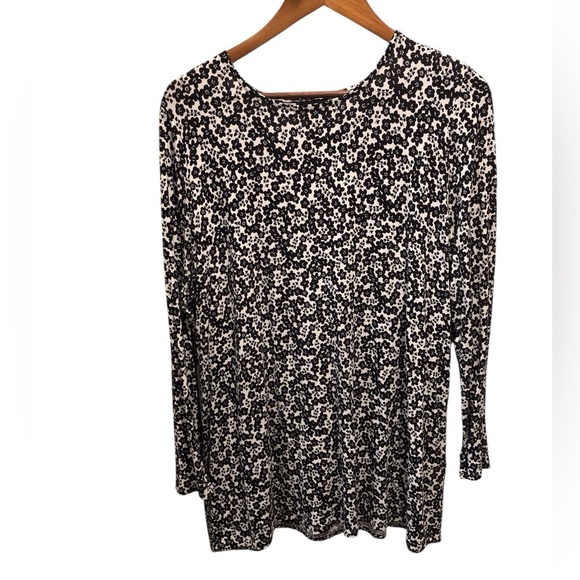 J Jill Wearever Coll Large Petite Black White Ditsy Floral Blouse Tie Back L/S - Picture 1 of 6